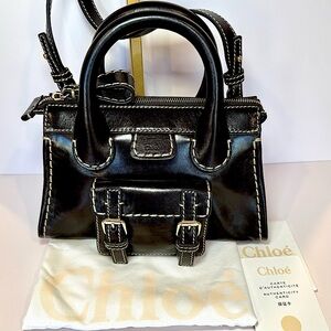 New Chloe Edith Mini Satchel In Black Leather W Crossbody Strap
